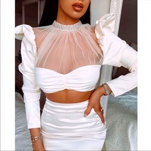 House Of CB 'Mischa' Ivory Crystal Cropped Top